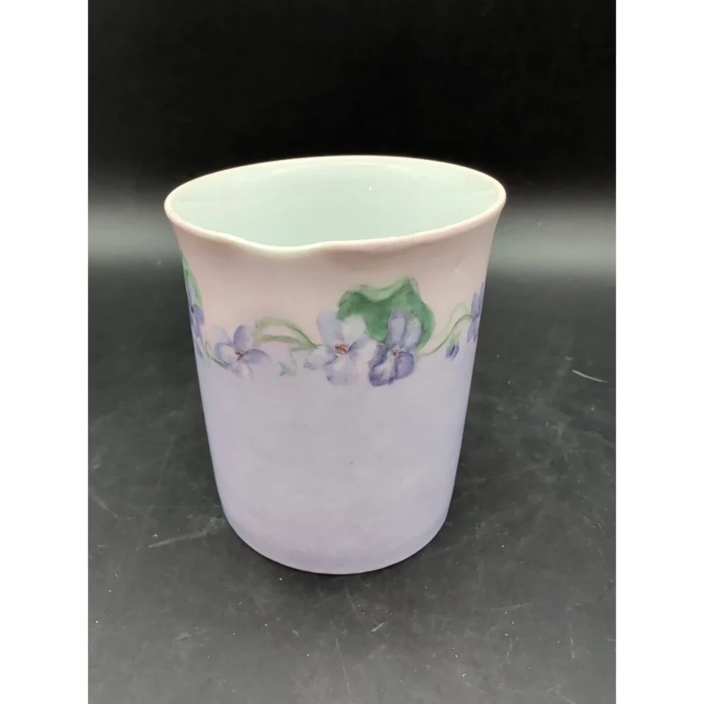 Vtg Purple Violets Vase Hand Painted Signed L Fachler '57